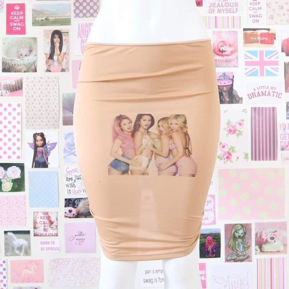 y2k spring breakers graphic mini skirt bodycon size L